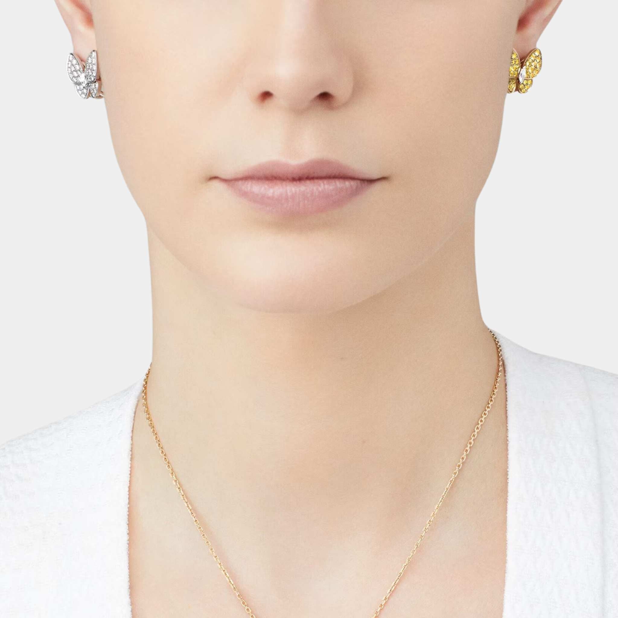 Two Butterfly Earrings in Yellow Gold Diamond & Sapphire