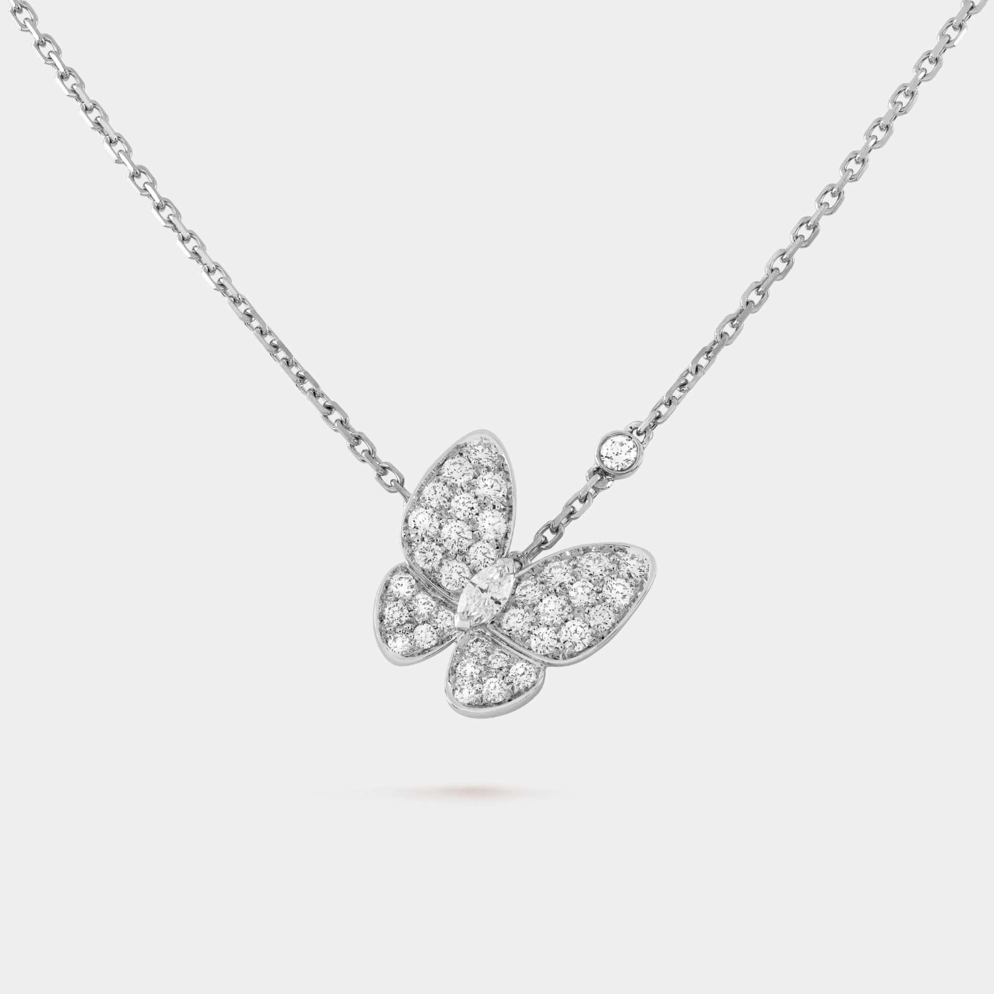Two Butterfly Pendant White Gold Diamond