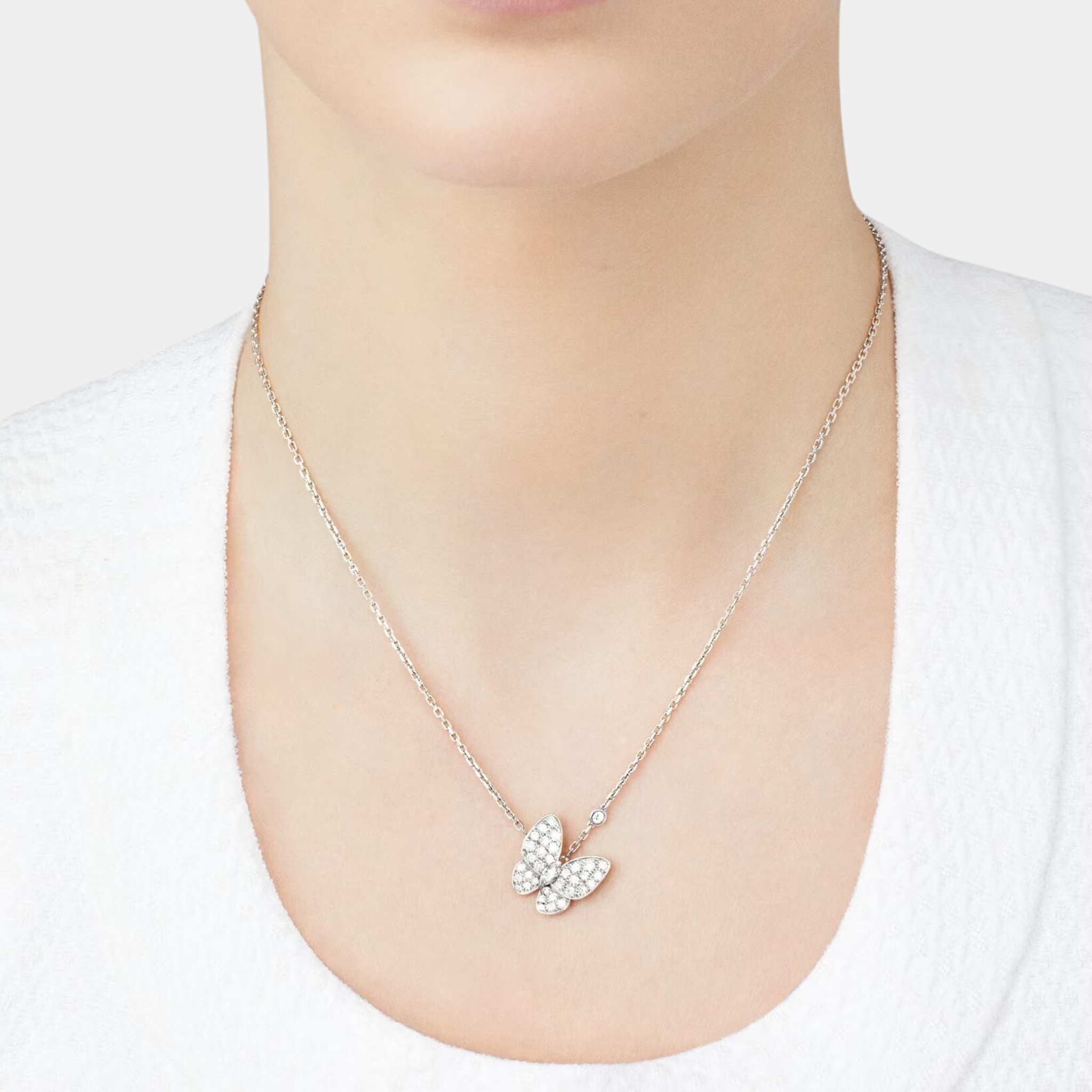 Two Butterfly Pendant White Gold Diamond