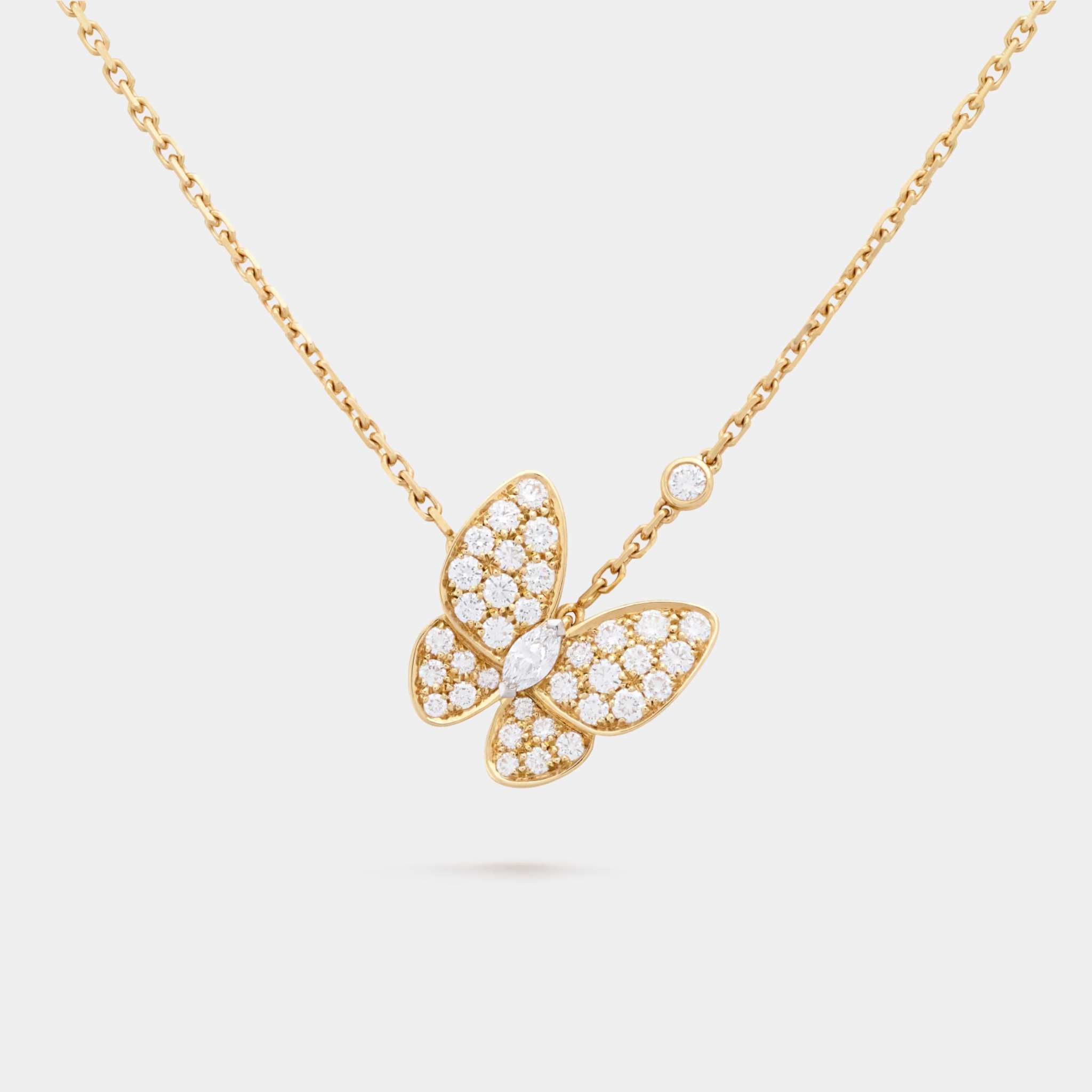 Two Butterfly Pendant Yellow Gold Diamond