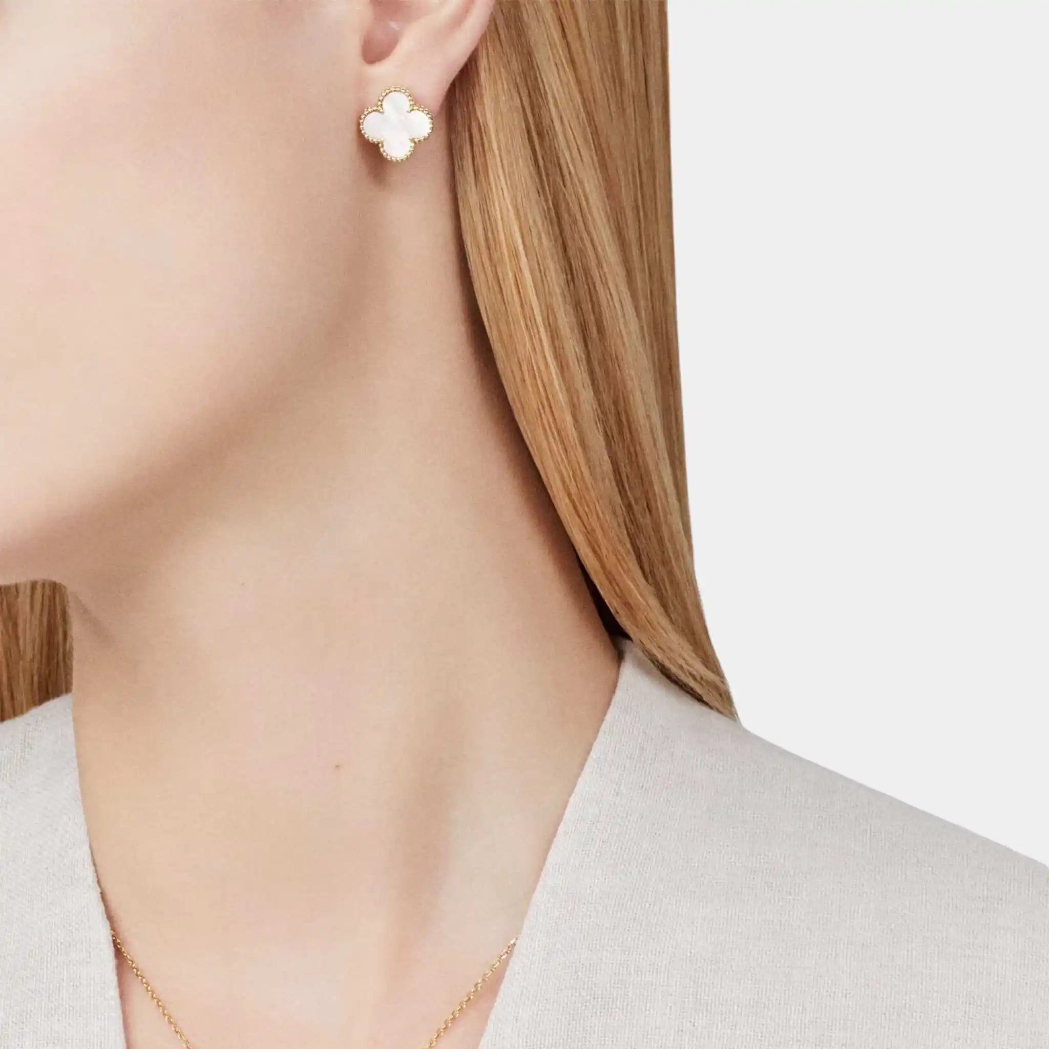 Vintage Alhambra Earrings Gold Mother Of Pearl