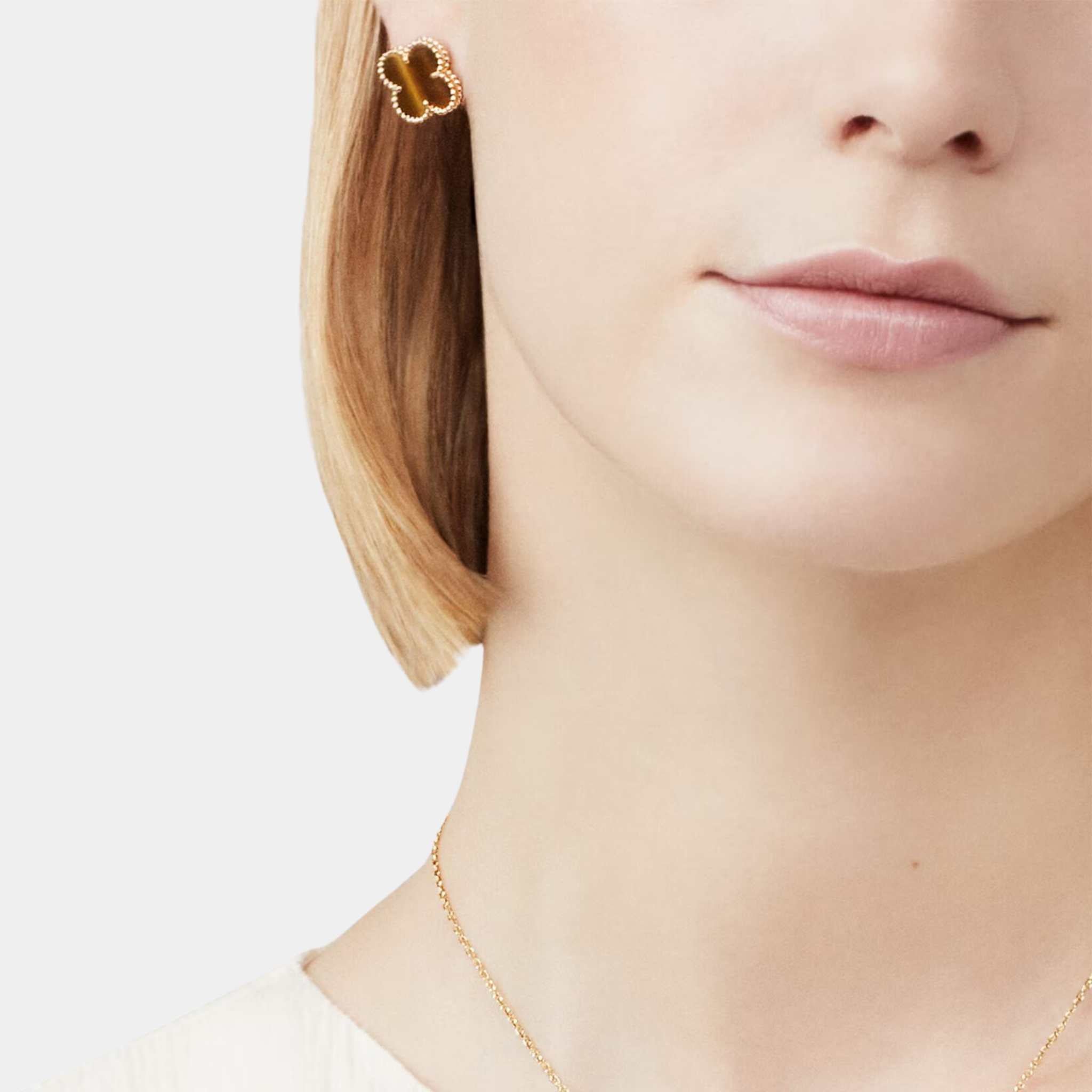 Vintage Alhambra Earrings Yellow Gold Tiger Eye