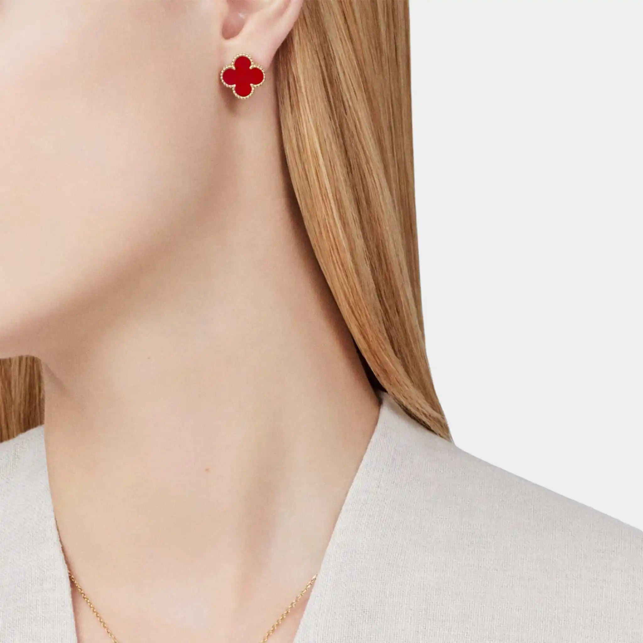 Vintage Alhambra Gold Carnelian Earrings