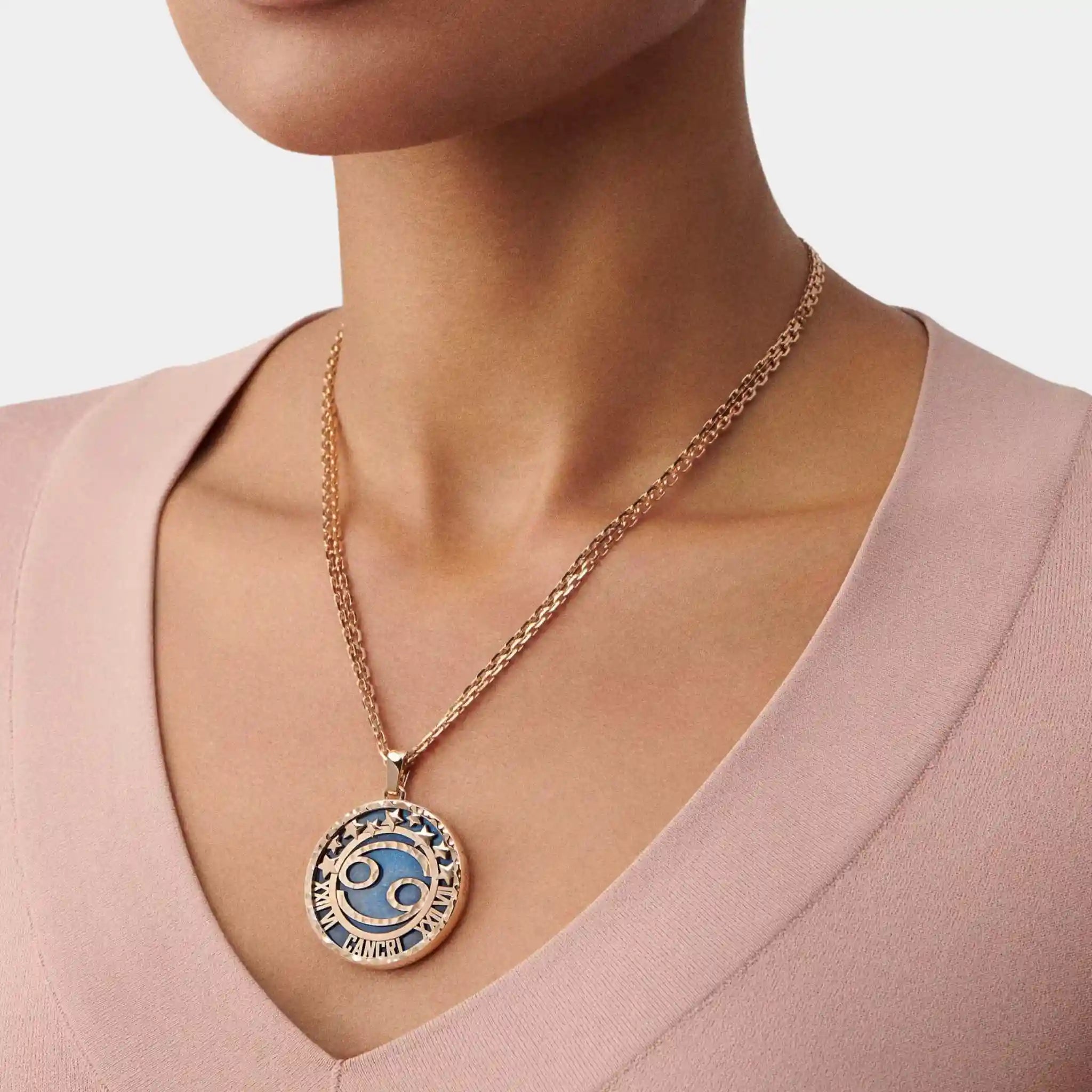 Zodiaque Long Necklace Cancri Rose Gold Quartz