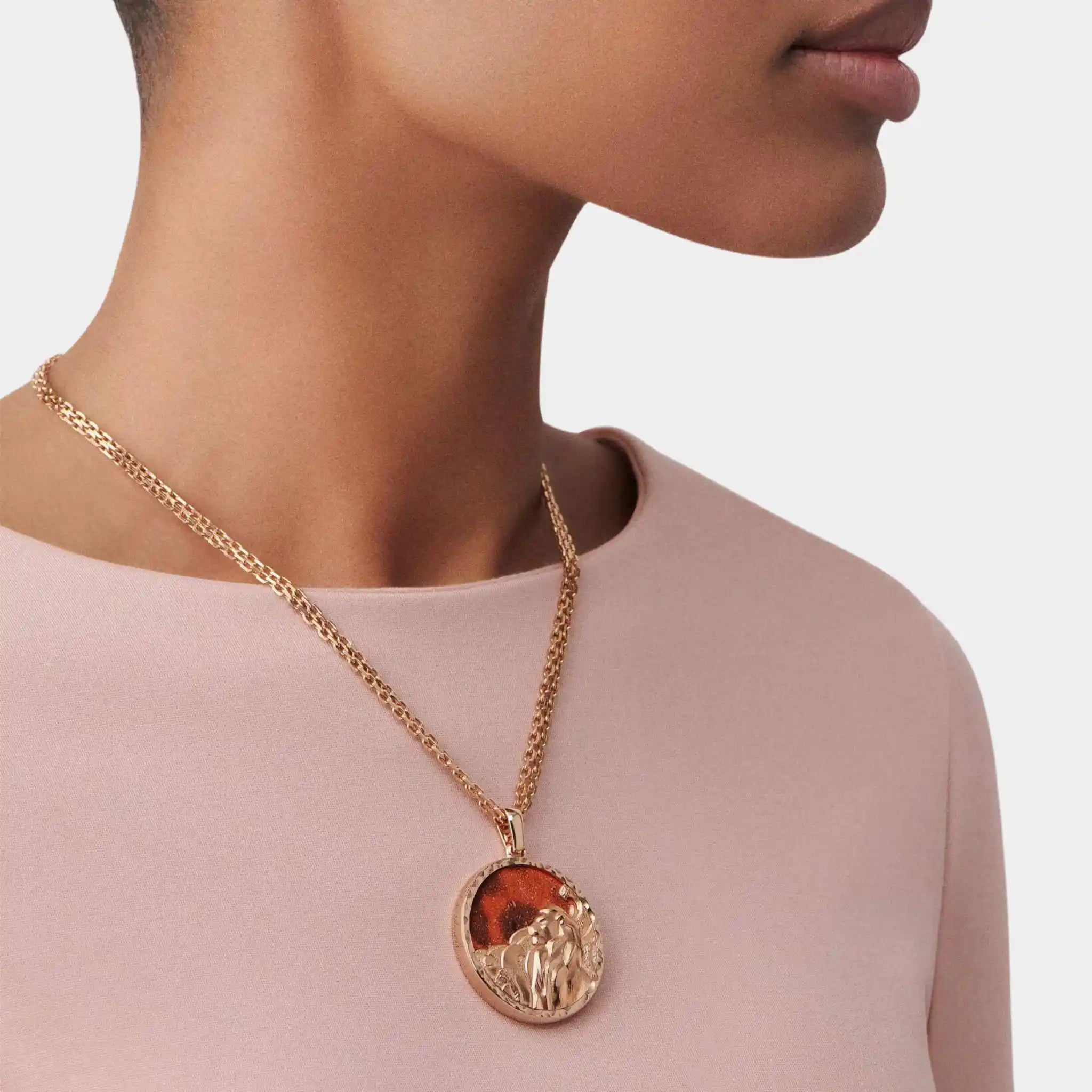 Zodiaque Long Necklace Leonis Rose Gold Jasper