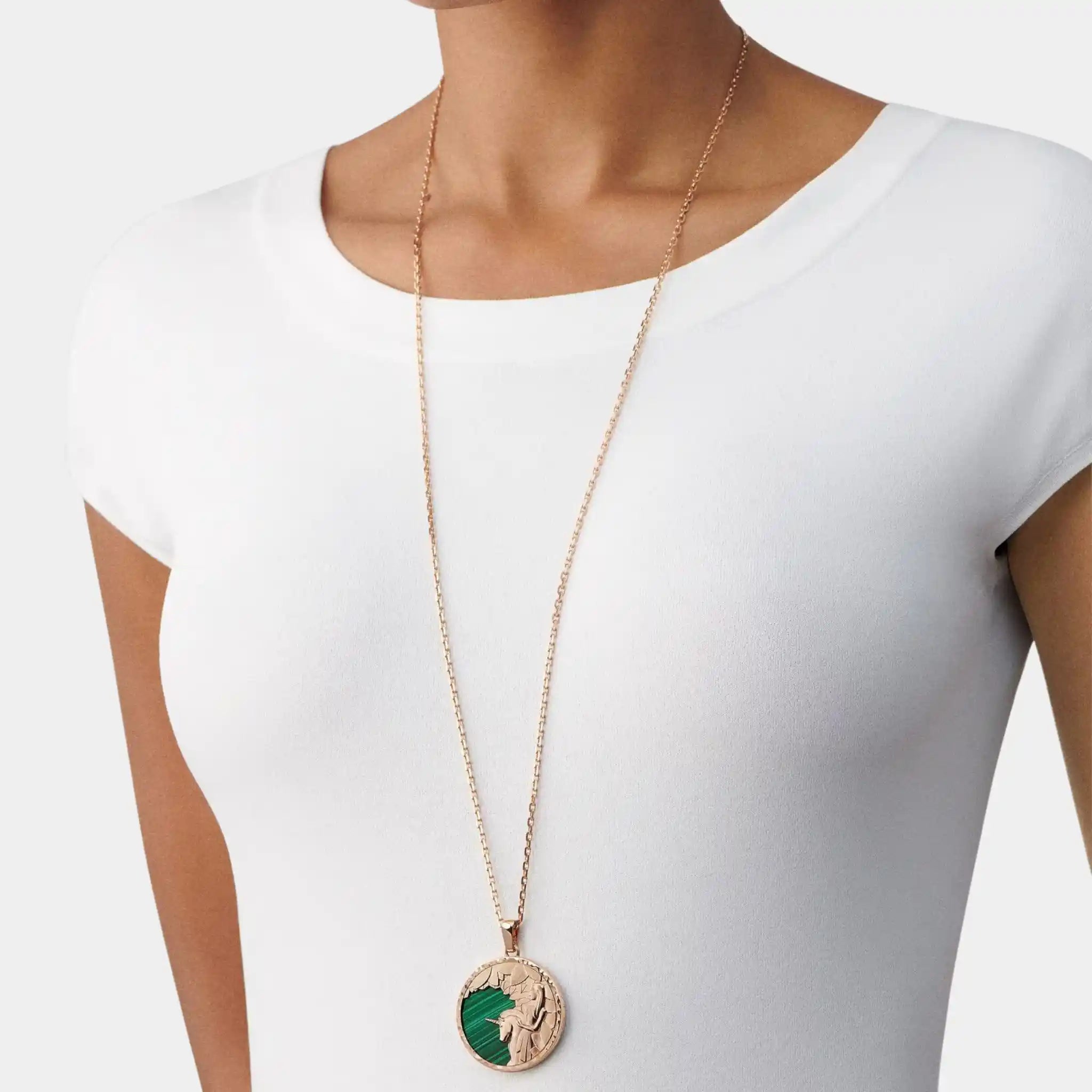 Zodiaque Long Necklace Virginis Rose Gold Malachite
