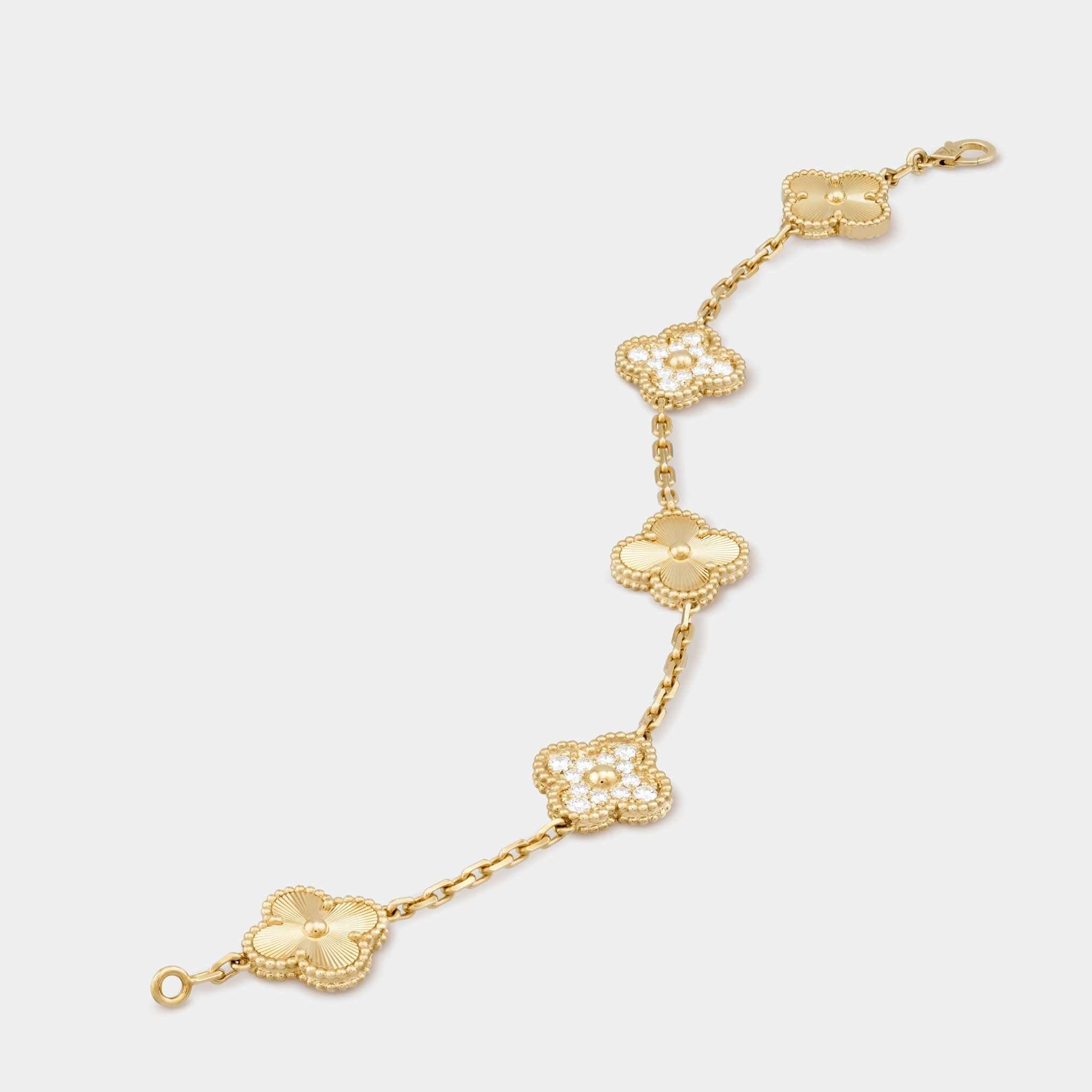 Vintage Alhambra Gold Motifs Bracelet Guilloche