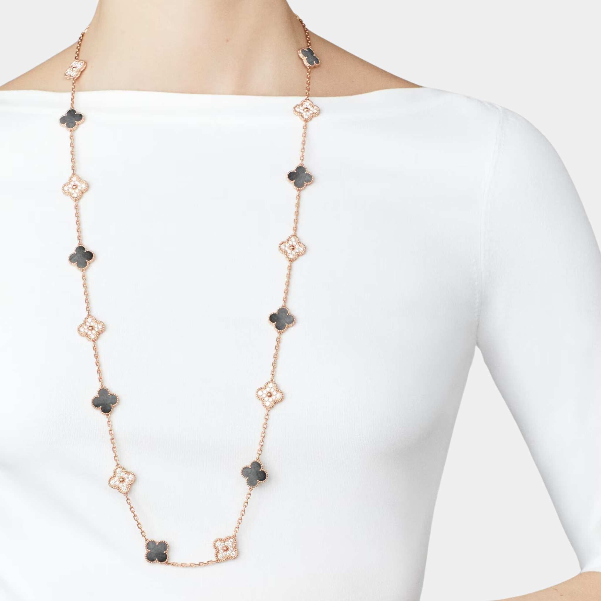 Vintage Alhambra Necklace 20 Motifs Rose Gold & MOP