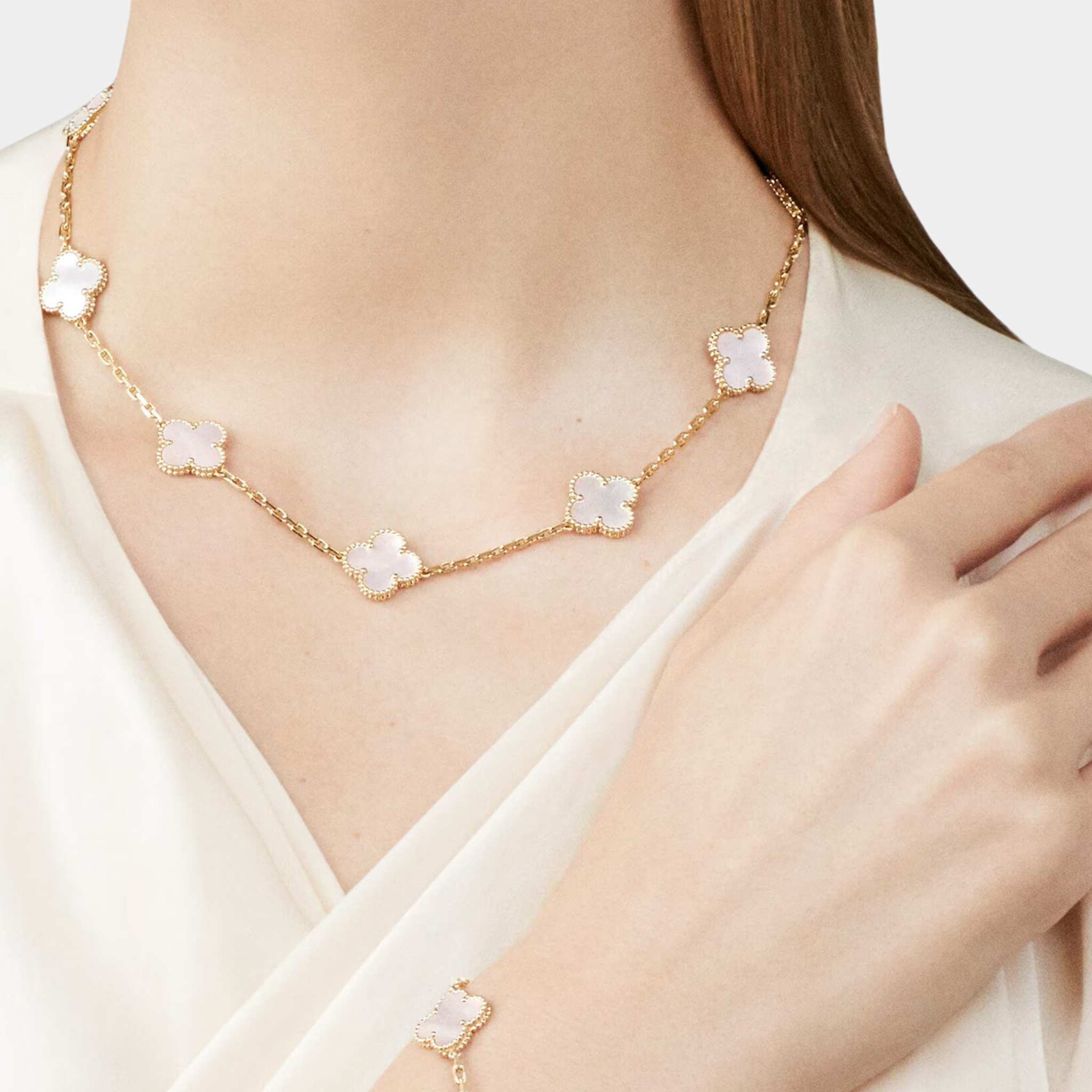 Vintage Alhambra Necklace 10 Motifs Yellow Gold Mother Of Pearl