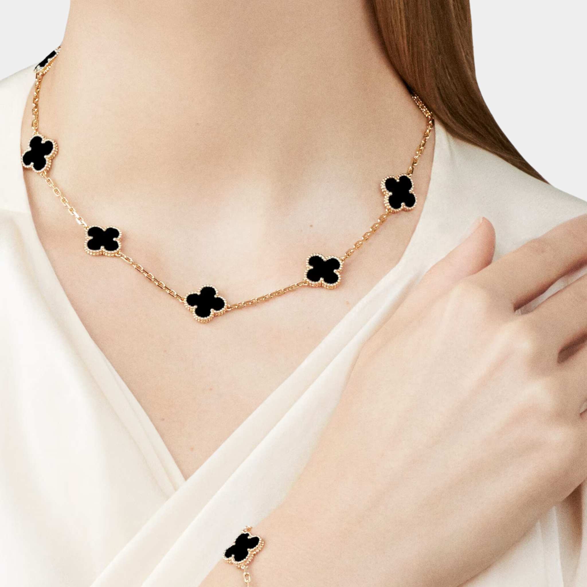 Vintage Alhambra Necklace 10 Motifs Yellow Gold Onyx