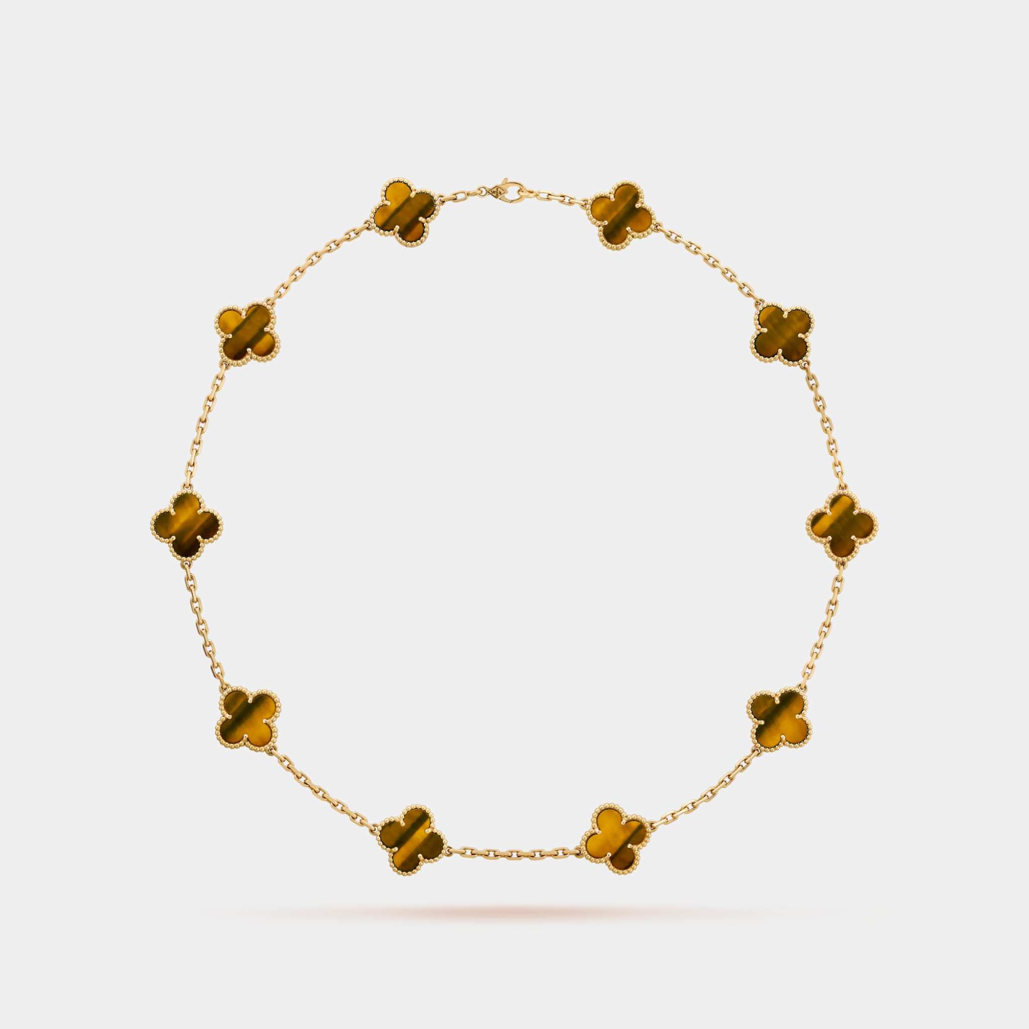 Vintage Alhambra Necklace 10 Motifs Yellow Gold Tiger Eye