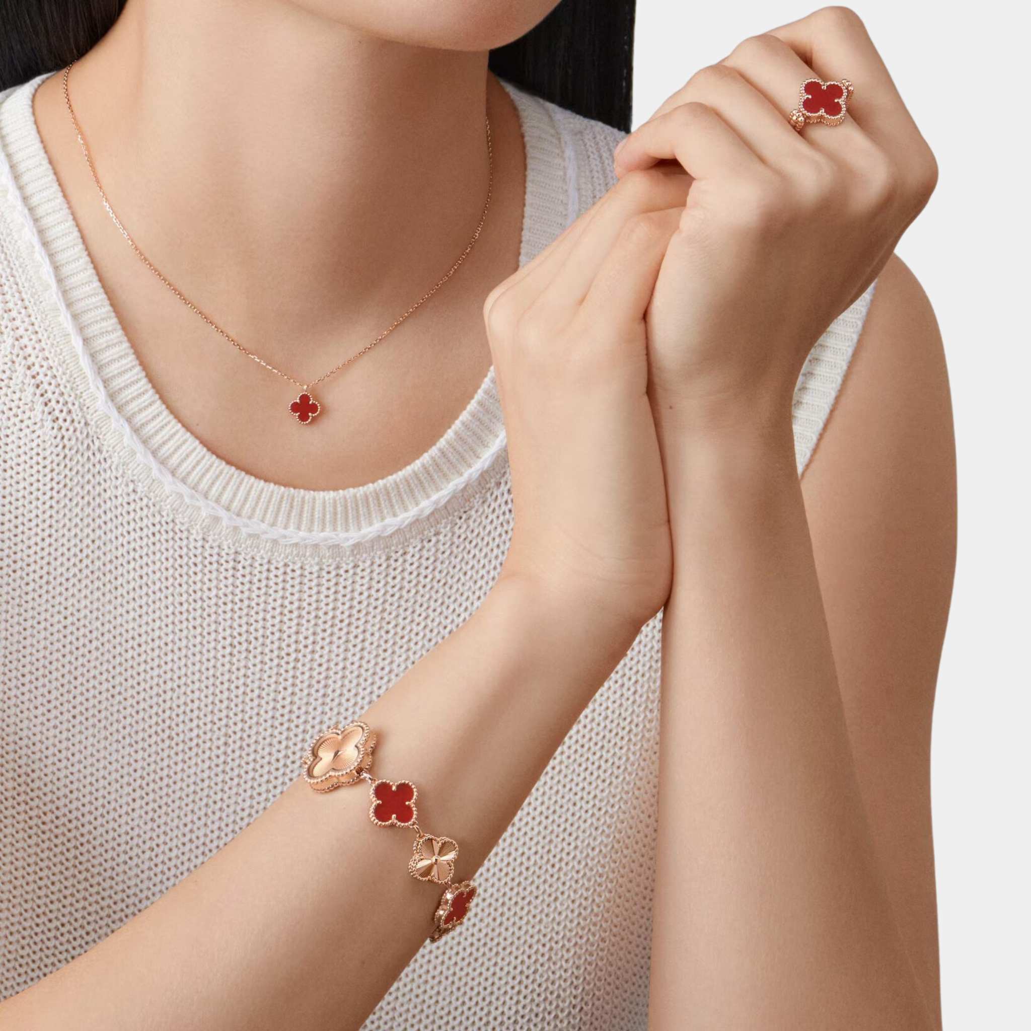 Vintage Alhambra Reversible Ring Rose Gold Carnelian Diamond