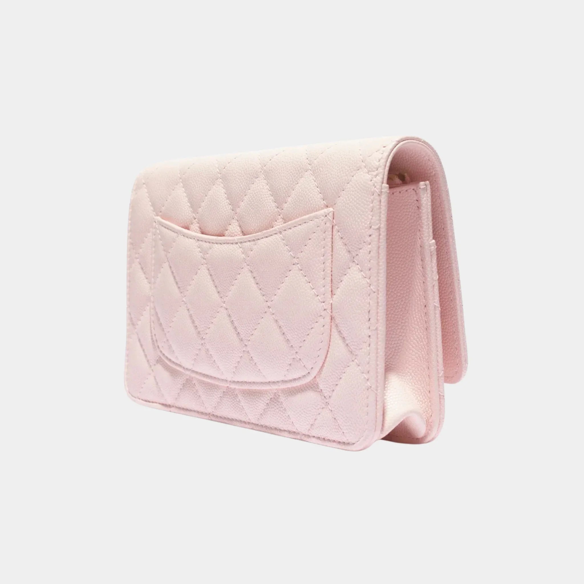 Wallet On Chain Grained Shiny Calfskin & Gold-Tone Metal