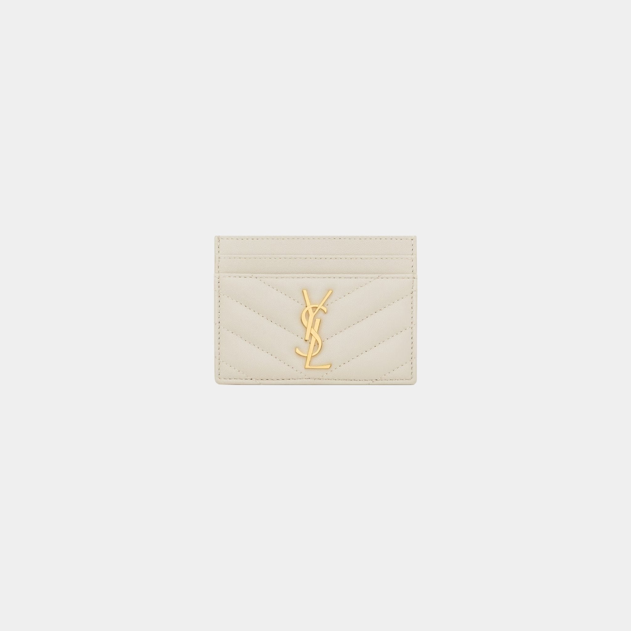 Yves Saint Laurent Cassandre Matelasse Card Case In Lambskin, Blanc Vintage, Front