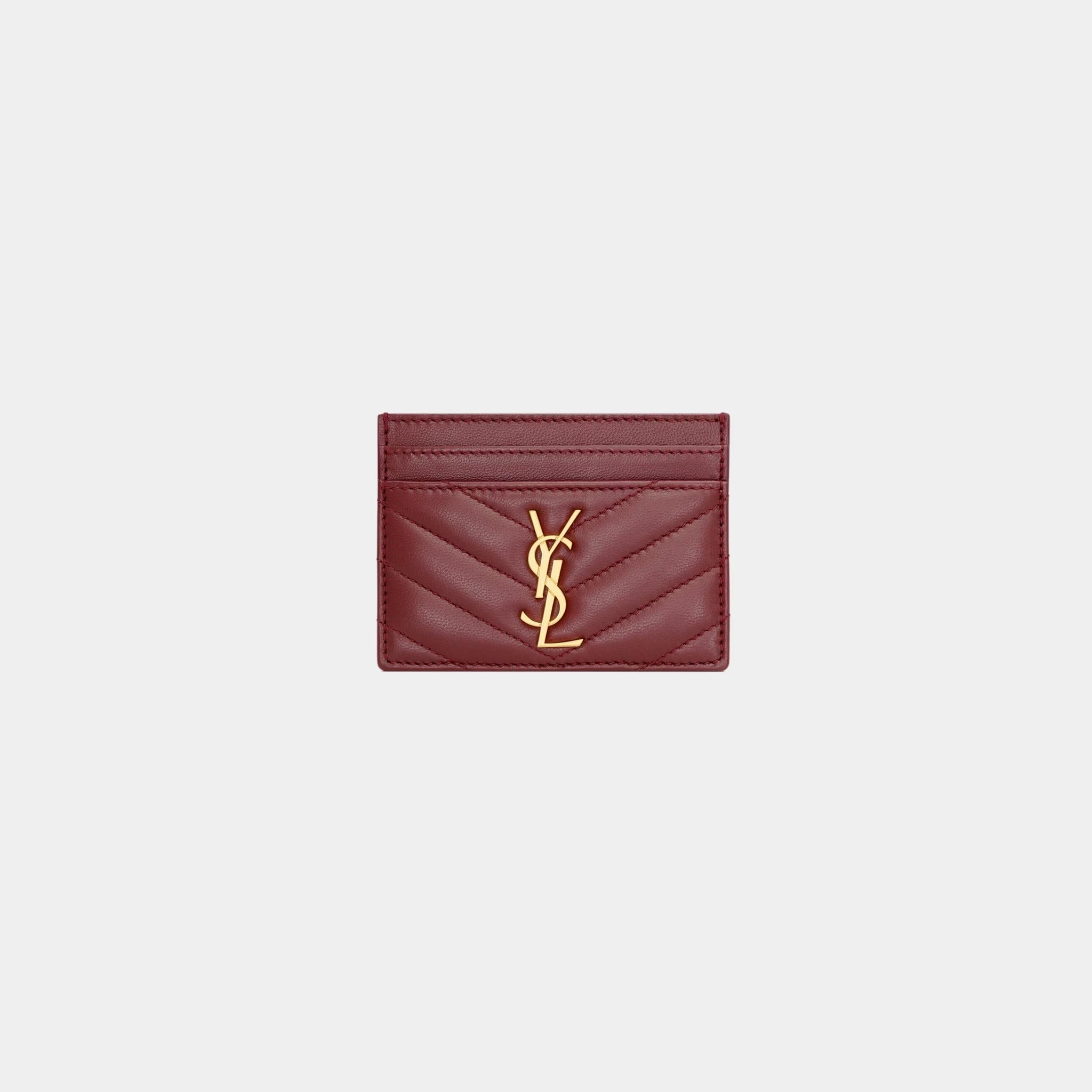 Yves Saint Laurent Cassandre Matelasse Card Case In Lambskin, Rouge Merlot, Front