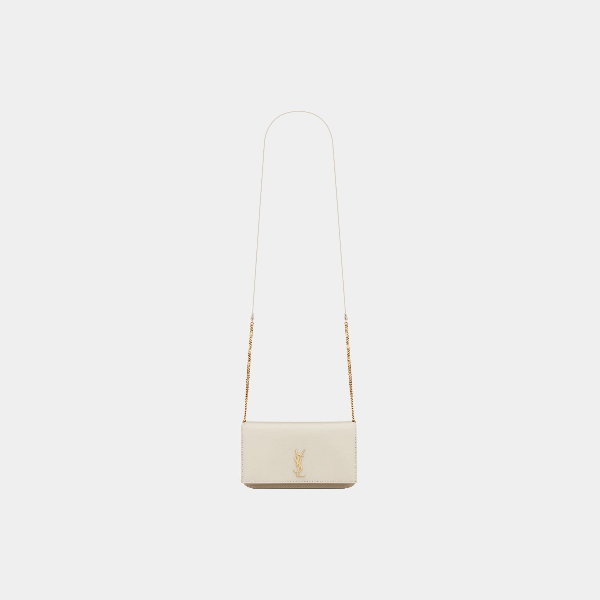 Yves Saint Laurent Cassandre Phone Holder Smooth Leather With Strap, Blanc Vintage, Front