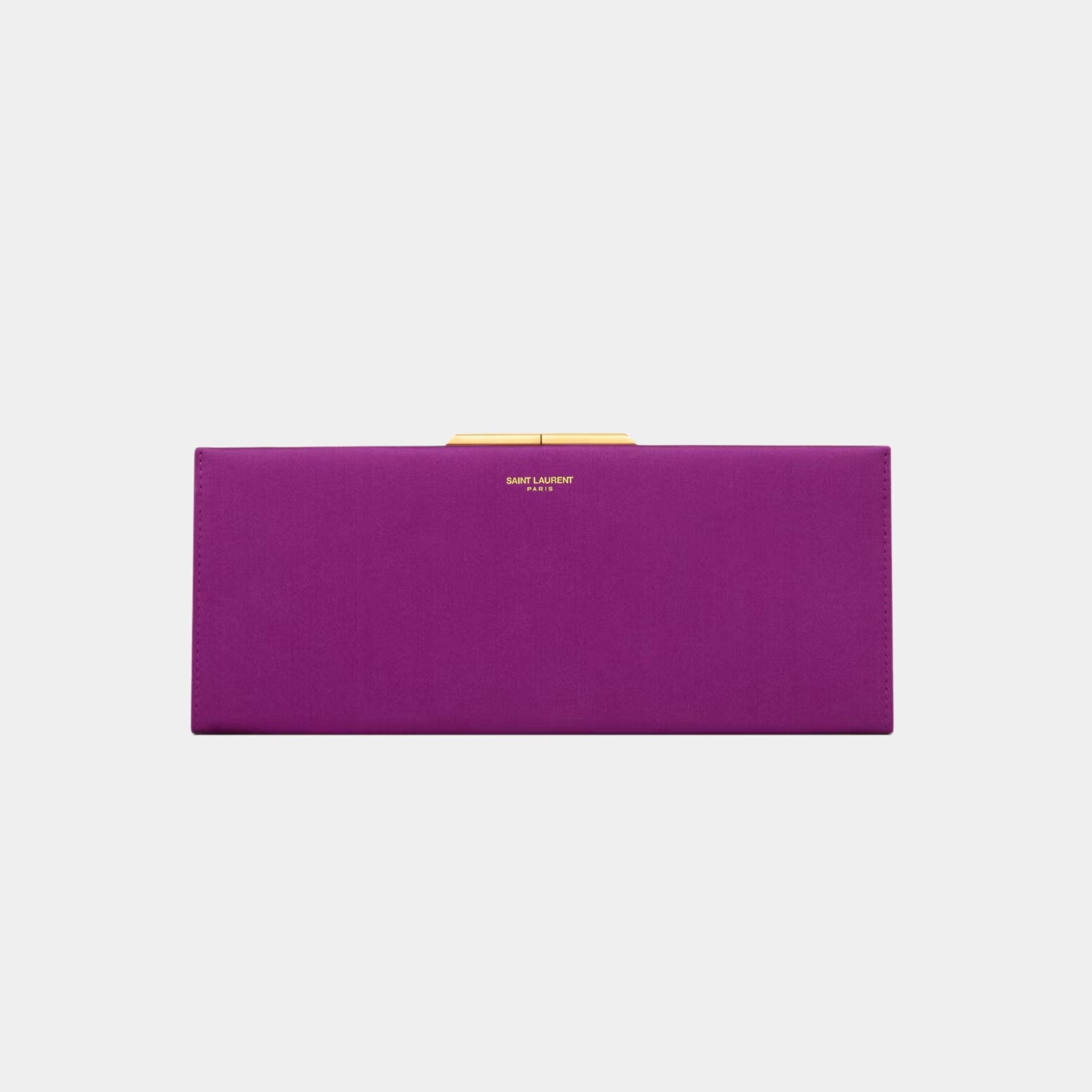 Yves Saint Laurent Midnight Small Clutch Satin With Kiss-Lock Closure, Purple, Front