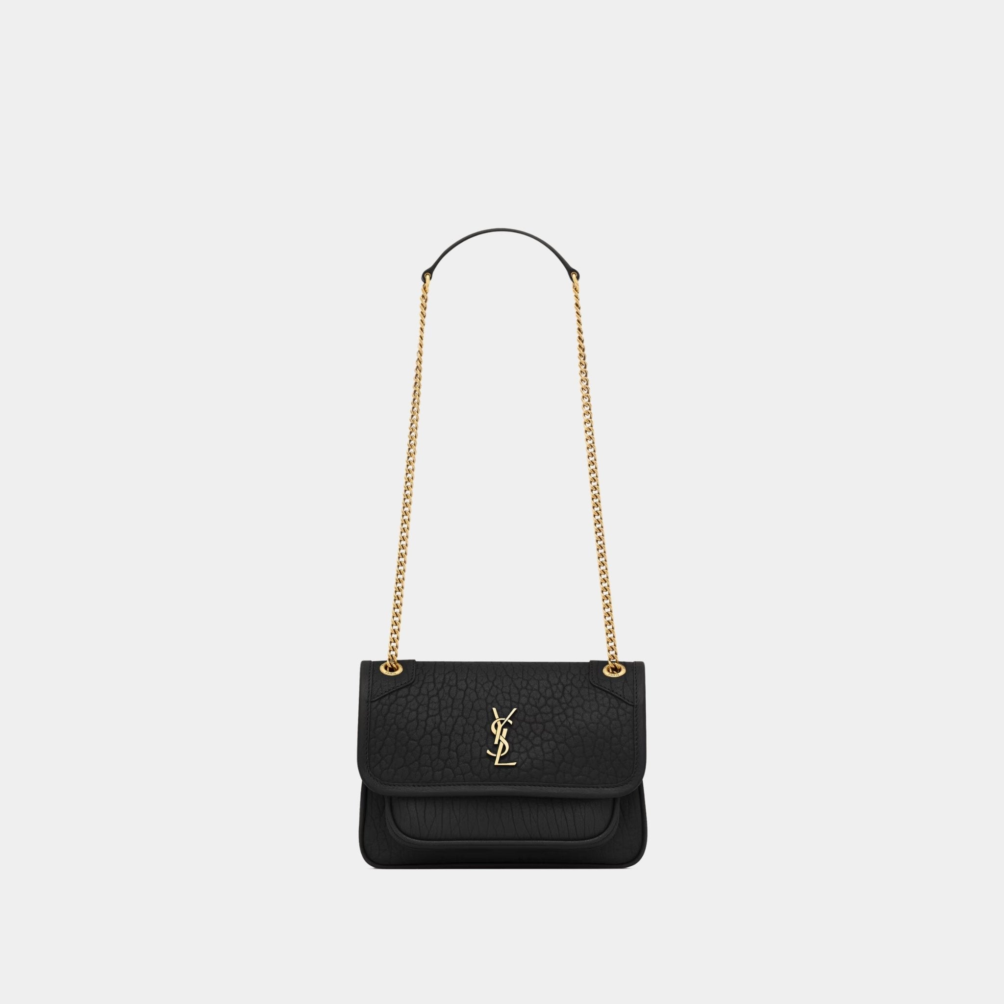 Yves Saint Laurent Niki Mini In Grained Lambskin, Black, Front