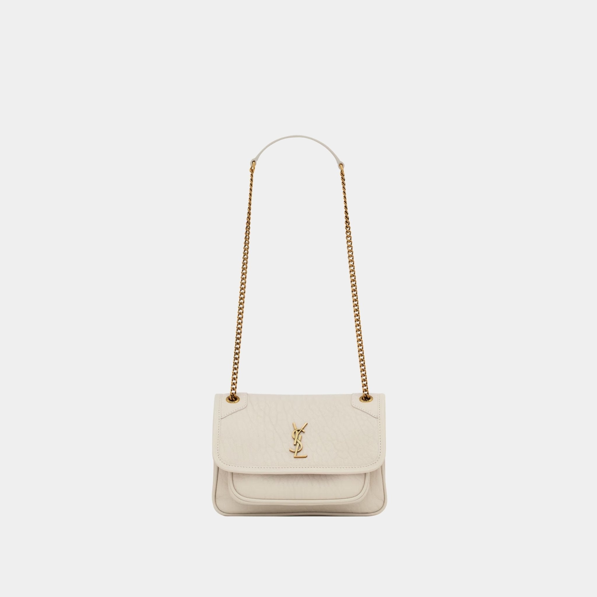 Yves Saint Laurent Niki Mini In Grained Lambskin, Blanc Vintage, Front 