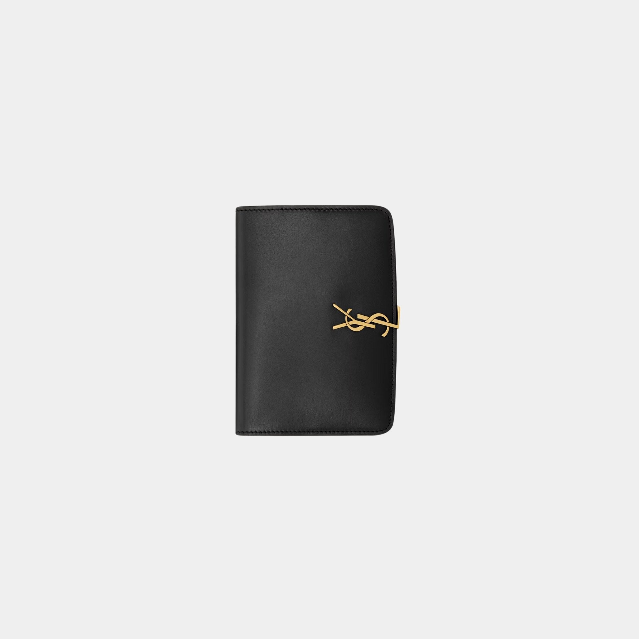Yves Saint Laurent Voltaire Passport Case Calfskin, Black, Front