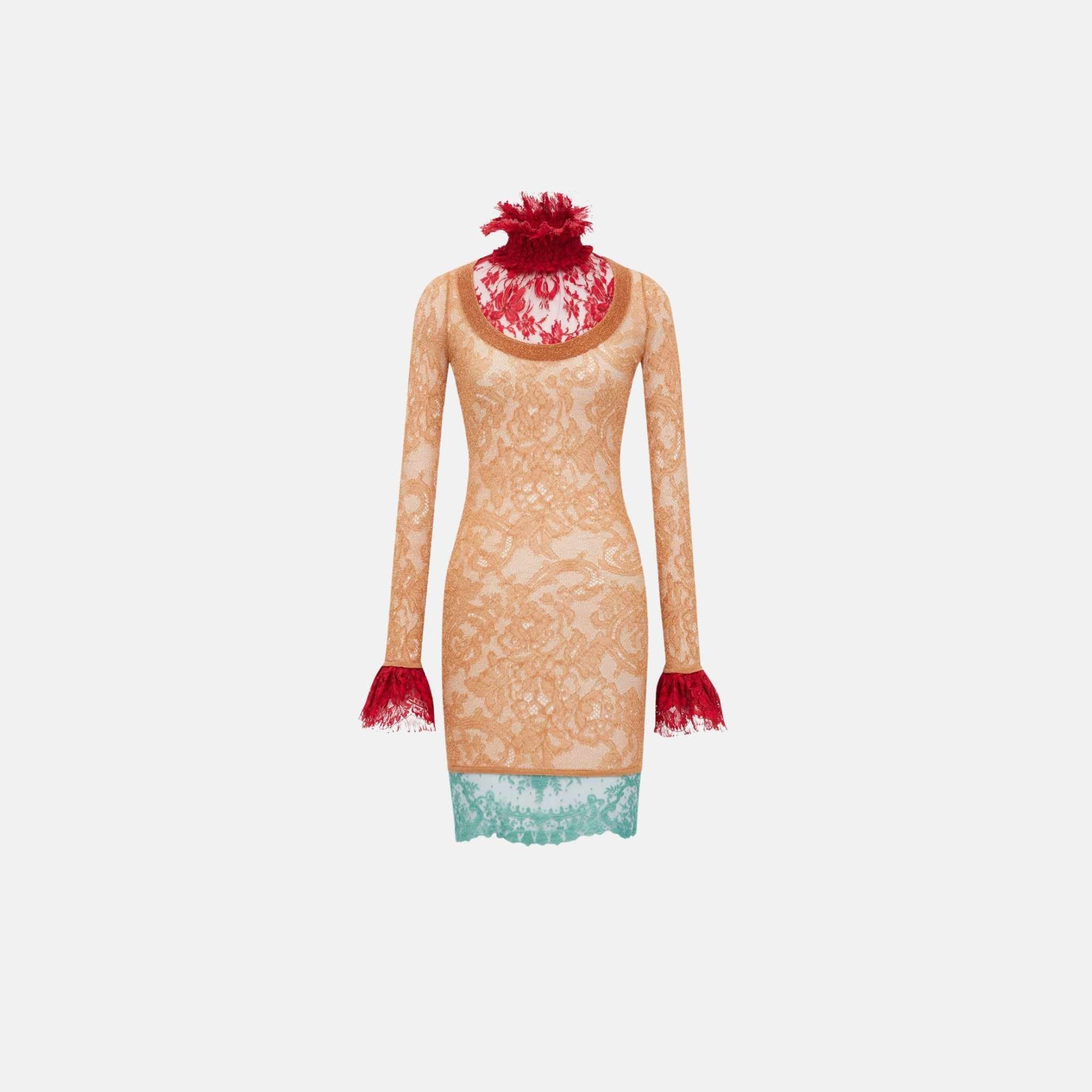 Yves Saint Laurent Dress In Lace Knit, Orange, Front