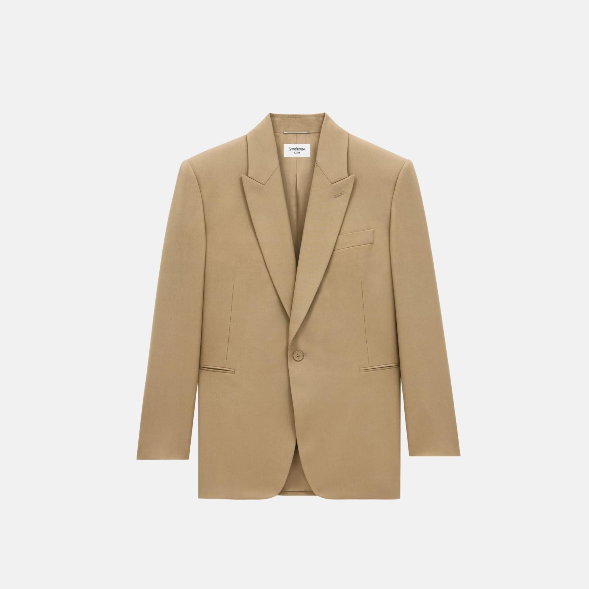 Yves Saint Laurent Jacket In Wool Gabardine, Beige Fonce, Front