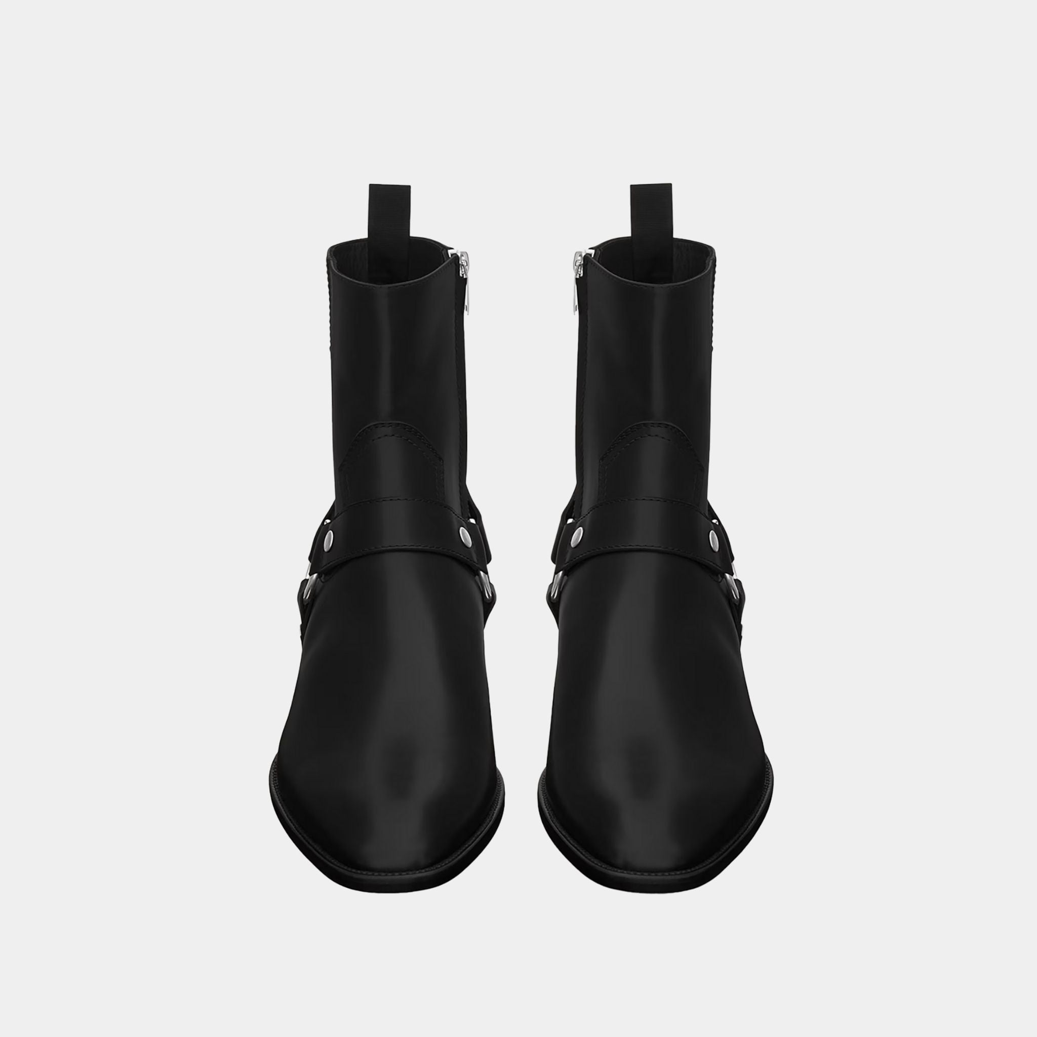 Wyatt Harness Boots in Black Smooth Leather
