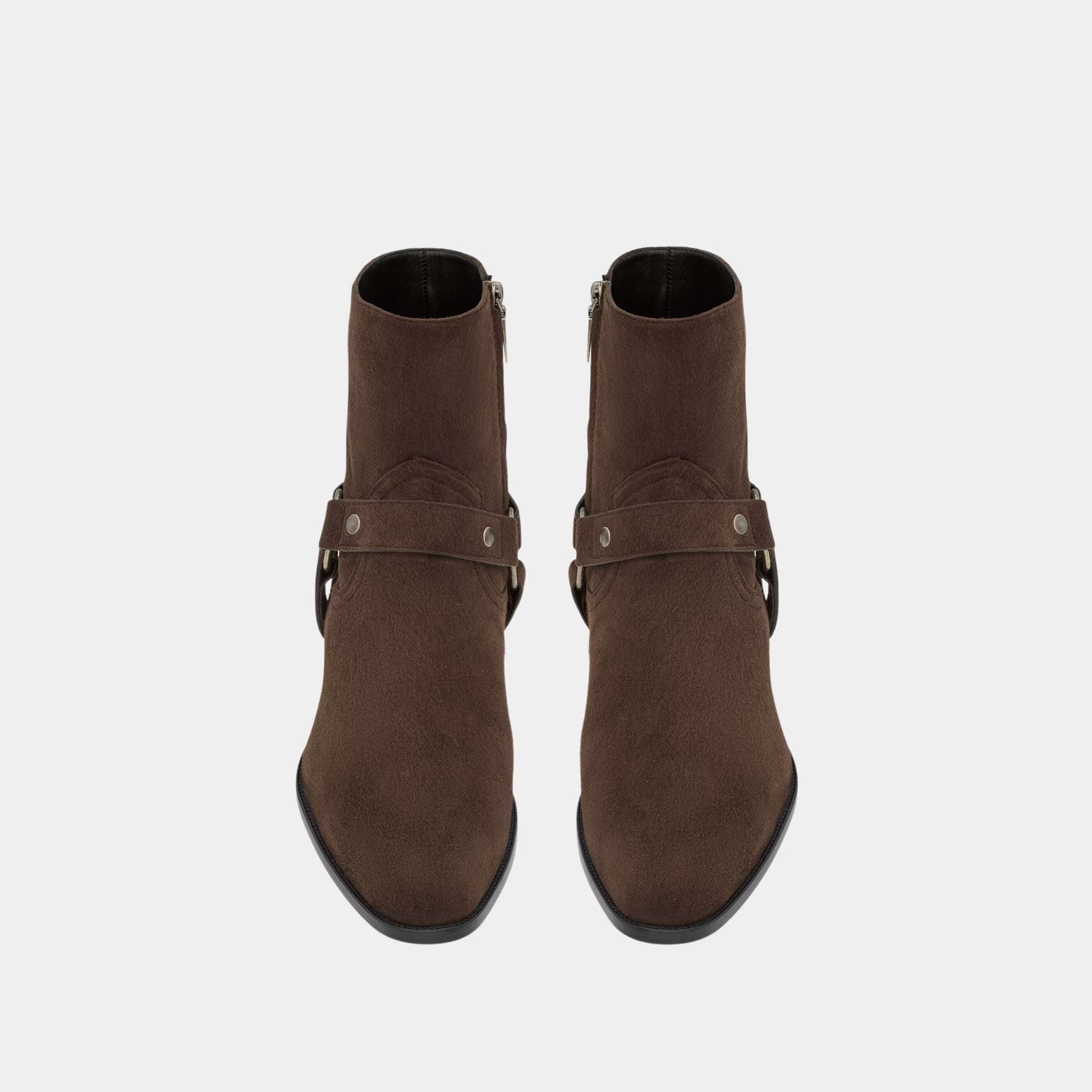 Wyatt Harness Boots in Dark Chocolate Suede