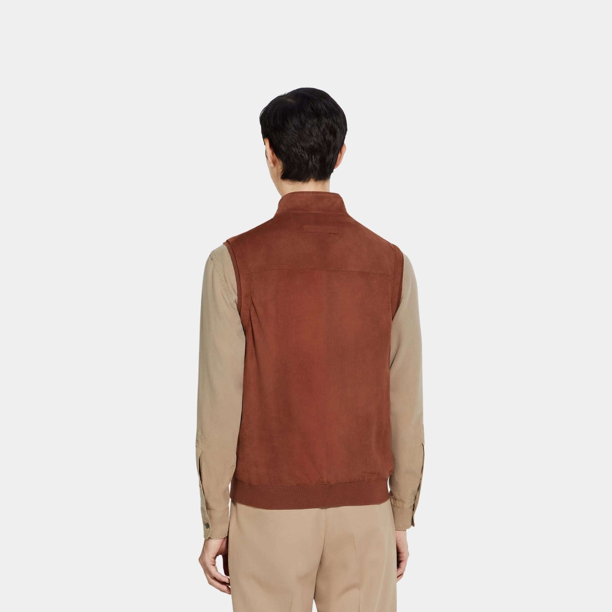 Leather Vest With Silk-Cotton Blend Lining
