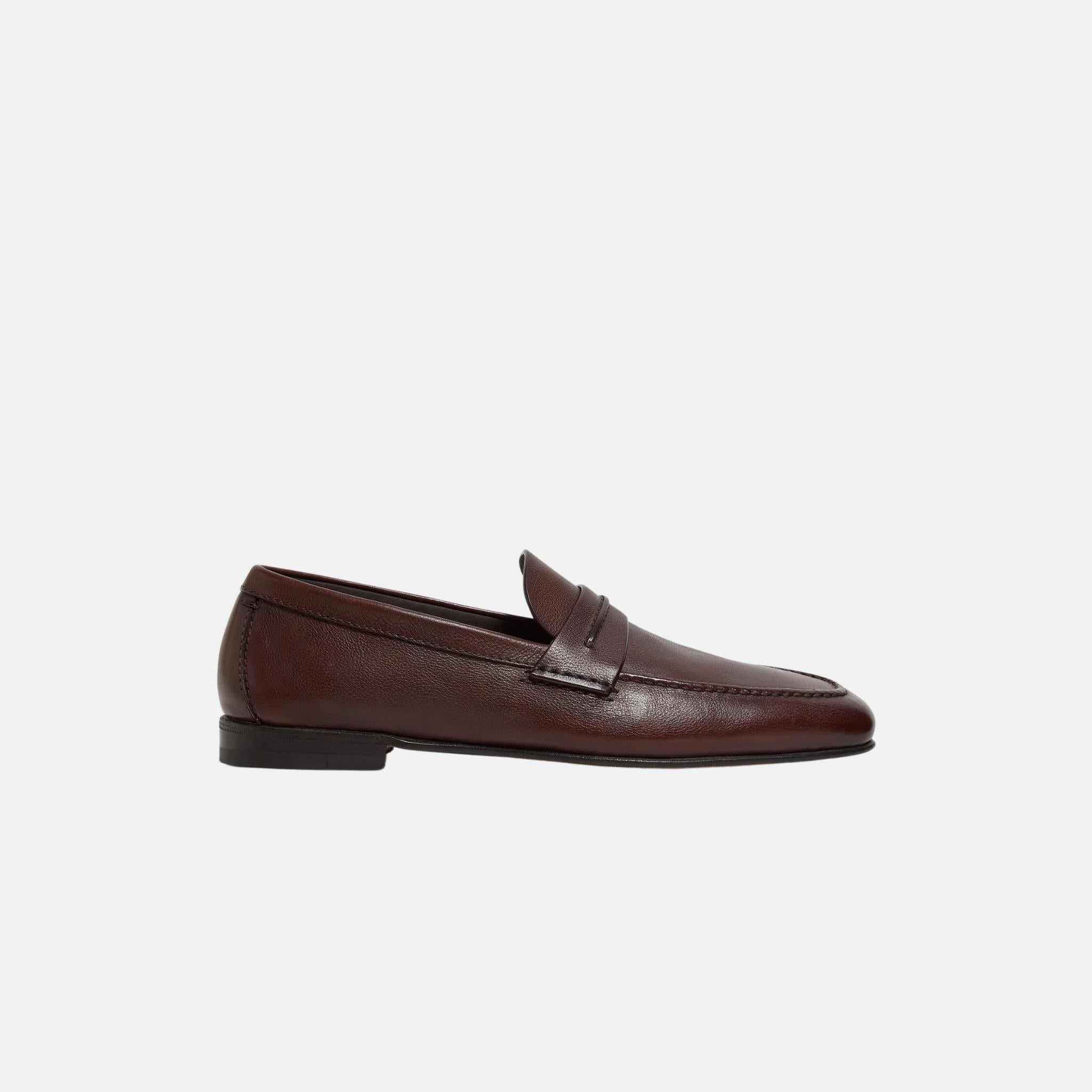 Zegna Mocassin Loafer In Natural Grain Leather, Light Brown, Side