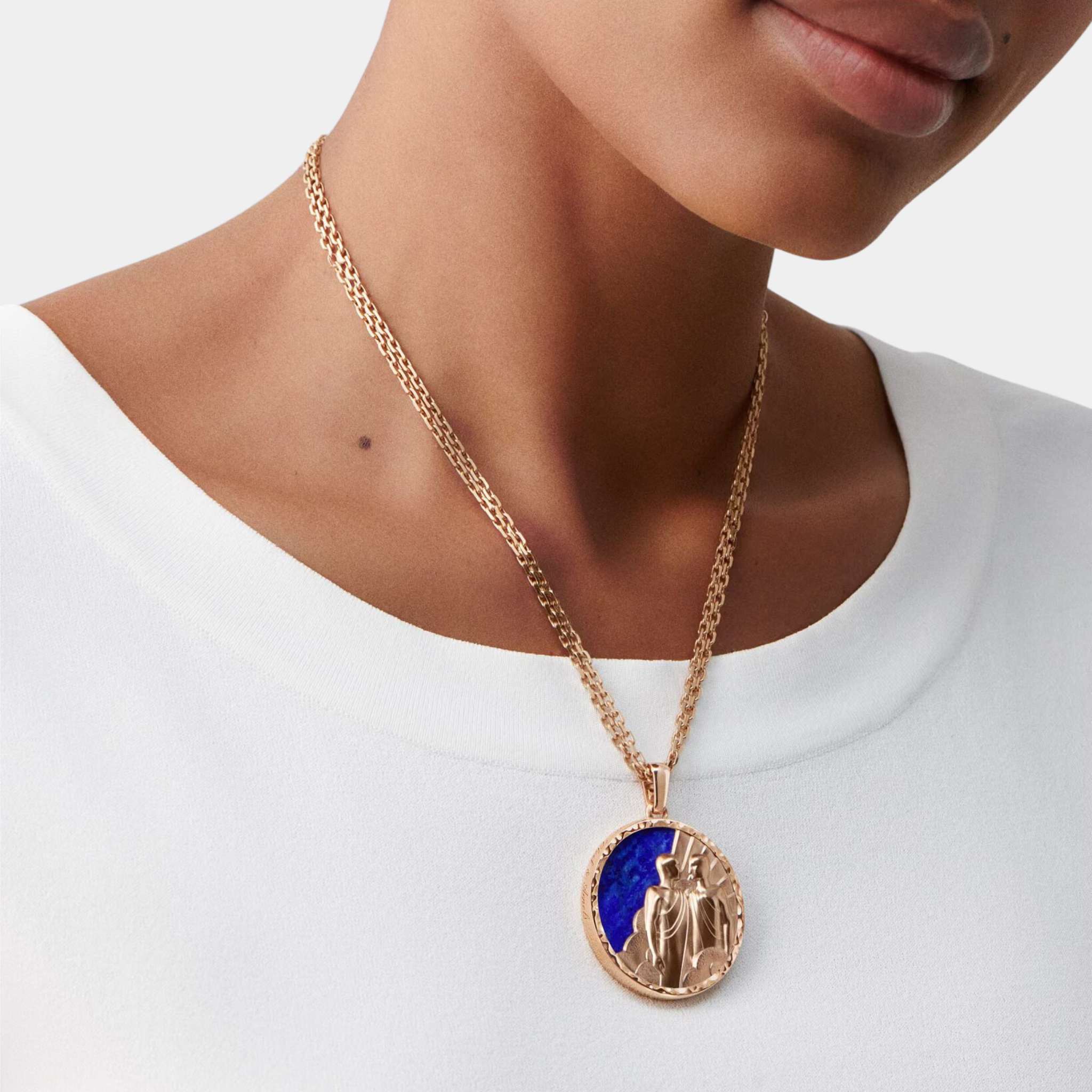 Zodiaque Long Necklace Geminorum Rose Gold Lapis Lazuli