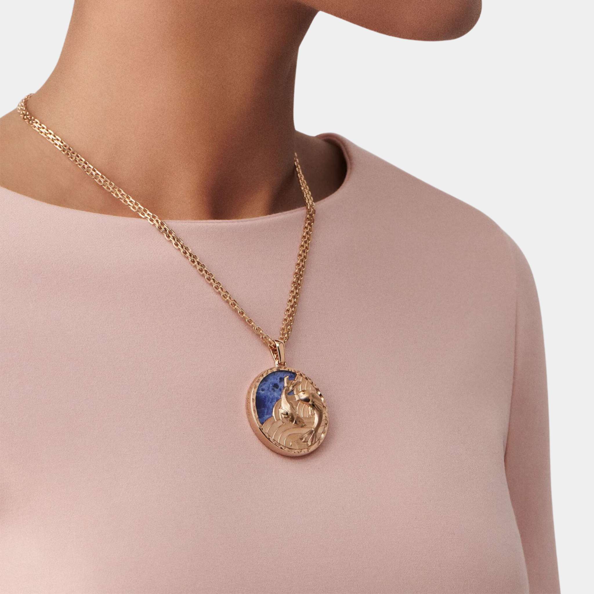 Zodiaque Long Necklace Piscium Rose Gold Sodalite