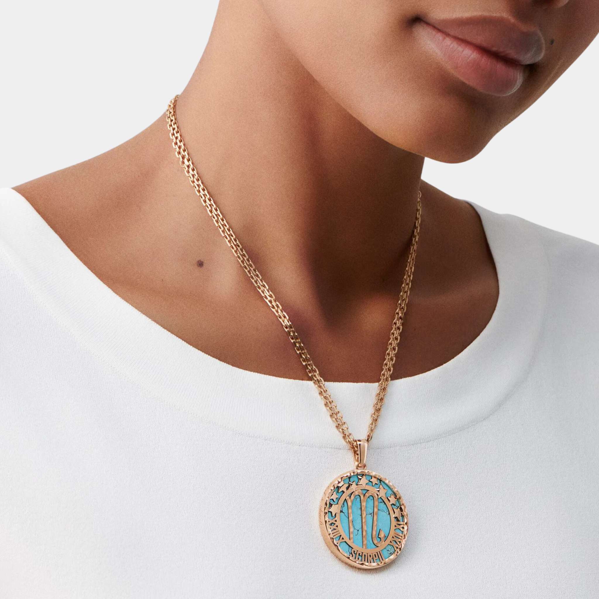 Zodiaque Long Necklace Scorpii Rose Gold Turquoise